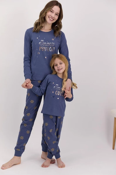 Arnetta 1426 Snow Funny İndigo Kız Çocuk Uzun Kol Pijama Takımı - 2