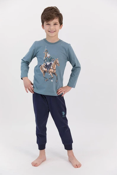 U.S. Polo Assn 922 Garson Erkek Çocuk Ribanalı Pijama Takımı - 4