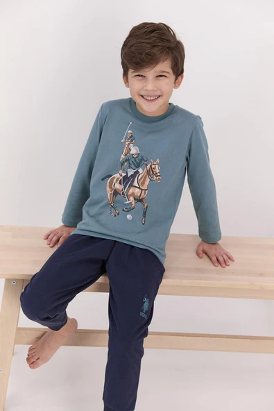 U.S. Polo Assn 922 Garson Erkek Çocuk Ribanalı Pijama Takımı - 5