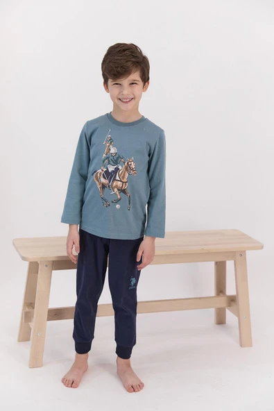U.S. Polo Assn 922 Garson Erkek Çocuk Ribanalı Pijama Takımı - 6