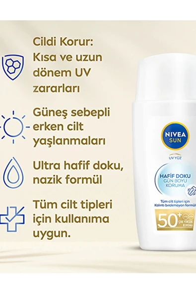 Nivea Sun Hafif Dokulu Yüz Güneş Koruyucu Krem SPF 50 – Yağsız, Mat Görünüm, 40 ml - 3