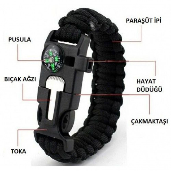 Acil Durum Taktiksel Paracord Hayatta Kalma Bilekliği Survival Çok Amaçlı Bileklik - 6