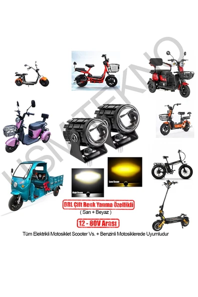 E Bike Led Far Elektrikli Scooter Farı Elektrikli Motosiklet E Bisiklet Far 12v-80v-Uyumlu 2 Adet