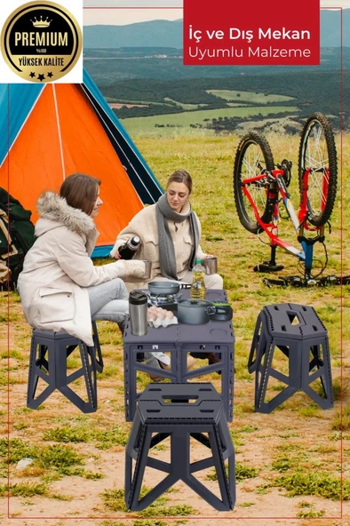 Katlanabilir Pratik Kamp Seti 1 Adet Piknik Masası + 4 Adet Katlanır Tabure - 4
