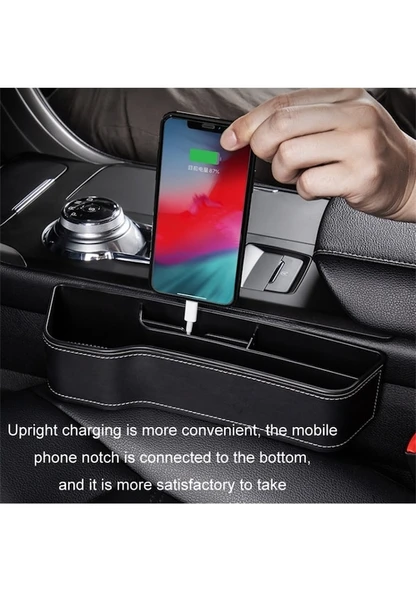 Cbtx Sürücü Tarafı Telefon İçecek Kutusu Tutucu Koltuk Boşluğu Düzenleyici - Bej / Deri Malzeme - 5