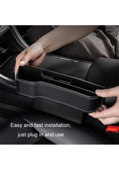 Cbtx Sürücü Tarafı Telefon İçecek Kutusu Tutucu Koltuk Boşluğu Düzenleyici - Bej / Deri Malzeme - 3