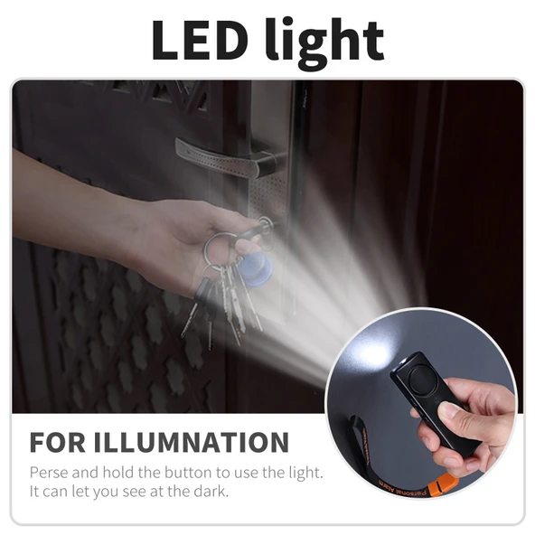 Kişisel Güvenlik Alarmı - LED Fenerli - 125dB - Siyah - 9