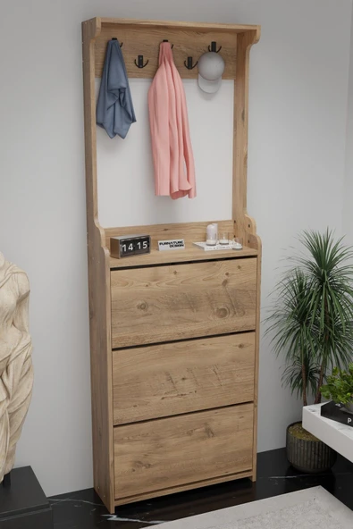 Modus Vestiyer Düşer Kapak Ayakkabılık 3 Raflı Atlantik Çam