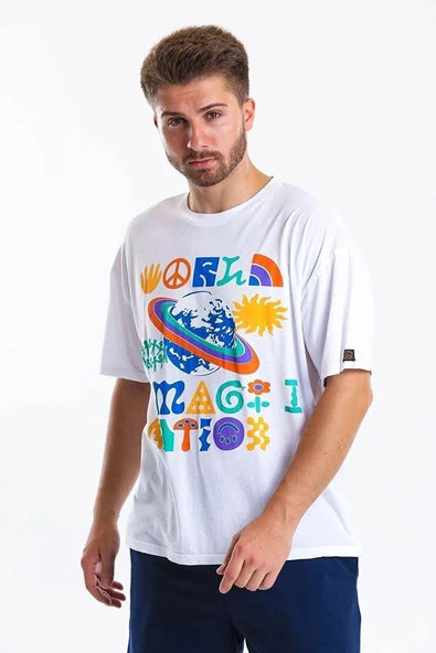 Men Oversize Tshirt Erkek Beyaz Tshirt 22502-01