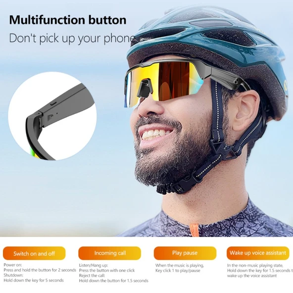 Akıllı Gözlük - Gümüş Kaplama - Bluetooth - Bisiklet için - 11