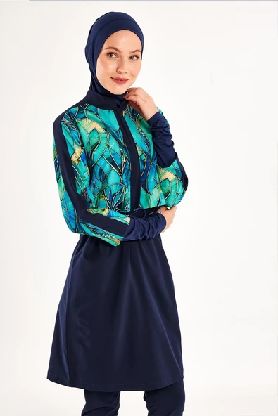 Adasea Kadın Elena Spor Likra Tam Kapalı Tesettür Mayo 1216 Koyu Lacivert - 4