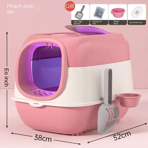 Büyük Kapalı Kedi Tuvaleti - Pembe