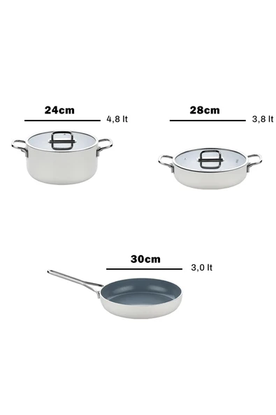 5 Parça İdeal Yanmaz Yapışmaz Seramik Tencere Tava Seti Beyaz - 6