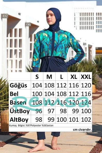 Adasea Kadın Elena Spor Likra Tam Kapalı Tesettür Mayo 1216 Koyu Lacivert - 2