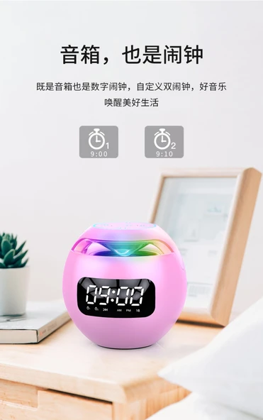 Kablosuz Bluetooth Hoparlör Alarm Saati - Beyaz - 7