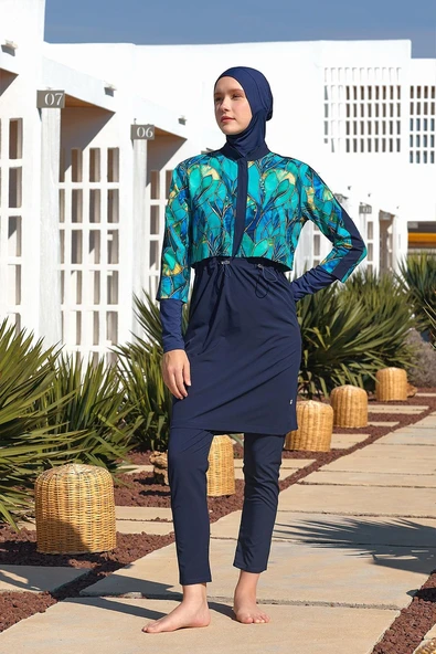 Adasea Kadın Elena Spor Likra Tam Kapalı Tesettür Mayo 1216 Koyu Lacivert