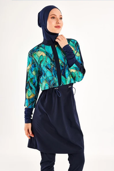 Adasea Kadın Elena Spor Likra Tam Kapalı Tesettür Mayo 1216 Koyu Lacivert - 3