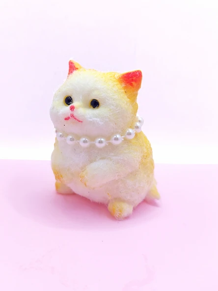 Kedi Süslü Squishy Kedi Taba Sukuşi Tüylü Yumuşacık 8 cm - Hardal Rengi