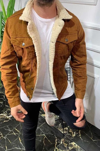 R.lion Kürklü Kot Mont Premium Denim -- açık camel-- - Resim 2