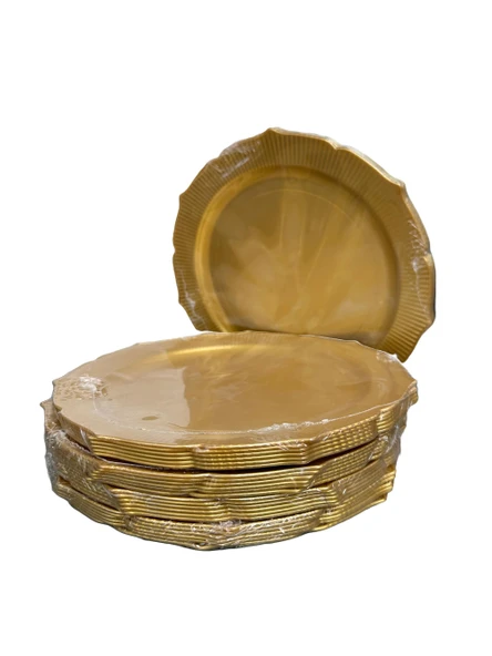 Dayanıklı Mika Plastik Tabak - Tek Kullanımlık, Şık ve Hijyenik Sunum - Altın - 6 Adetlik 5 Paket - Resim 4