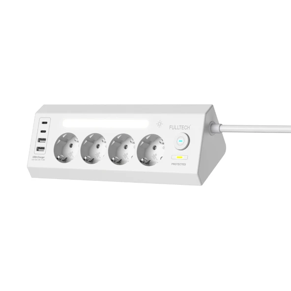 Fulltech Ftr-22 Gece Lambalı Akım Korumalı Çoklu Priz - Beyaz - 4