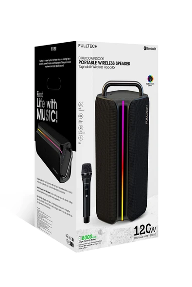 Fulltech Fxs2 Taşınabilir Kablosuz Bluetooth Hoparlör Siyah | 120w Güç, Rgb Işık, Ipx4 Su Geçirmez,