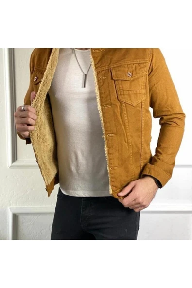 Erkek Içi Kürklü Kot Mont - Resim 3