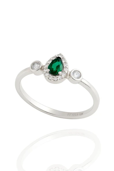 Minera Serisi Zirkon Yeşim Taşlı Damla Gümüş Kadın Yüzük