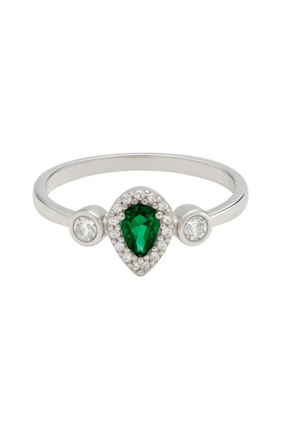 Minera Serisi Zirkon Yeşim Taşlı Damla Gümüş Kadın Yüzük - 2