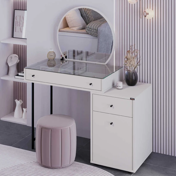 Dior Aynalı Makyaj Masası - Vizon 108x134x47 cm - 3