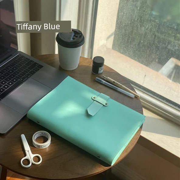 B5 Sekiz Delikli Defter - PU Tiffany Mavi Kapatma Kitabı (kart cebi ile)