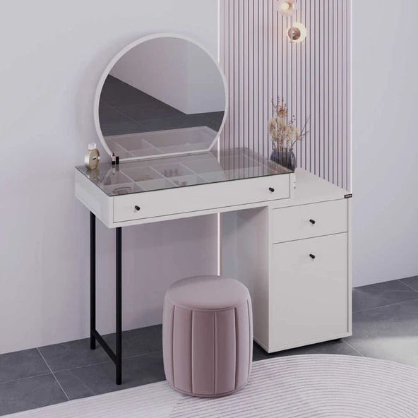 Dior Aynalı Makyaj Masası - Vizon 108x134x47 cm - 4