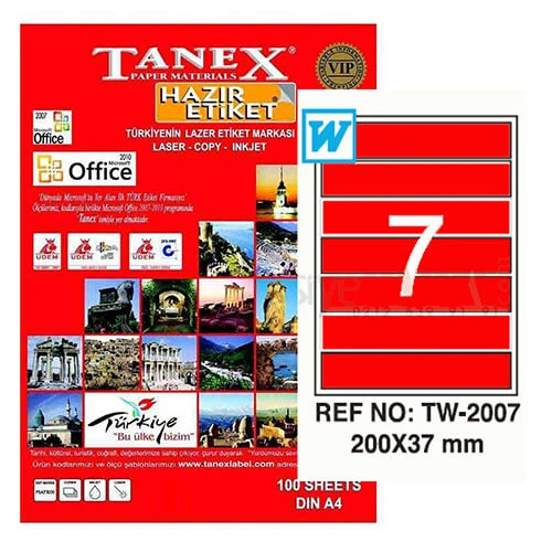 Tanex TW-2007 Lazer Etiketi 200mm X 37mm | TW-2007