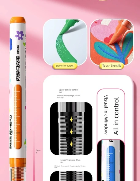 Akrilik Marker Kalem Seti - Yumuşak Uç - Peynir Paketi Aslan - 24 Renk - Akıllı Mürekkep Kontrolü - Resim 10