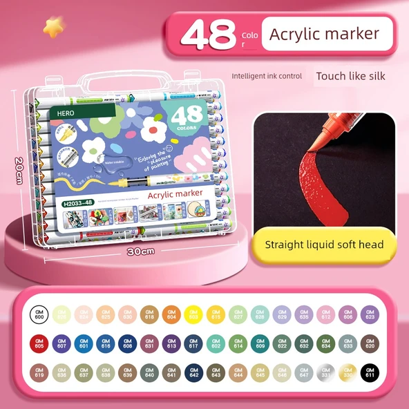 Akrilik Marker Kalem Seti - Yumuşak Uç - 48 Renk - Akıllı Mürekkep Kontrolü - Mürekkep Miktarını Artırma