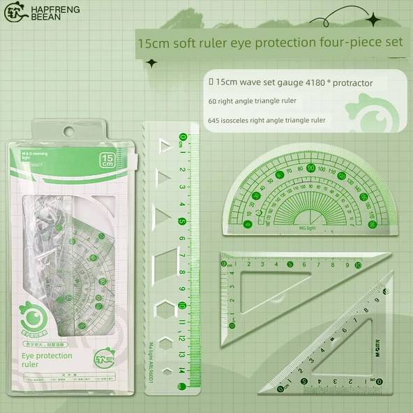 Geometri Seti - Yeni Geliştirme/Göz Koruma Cetveli - 15cm - 4 Parça - 1 Set