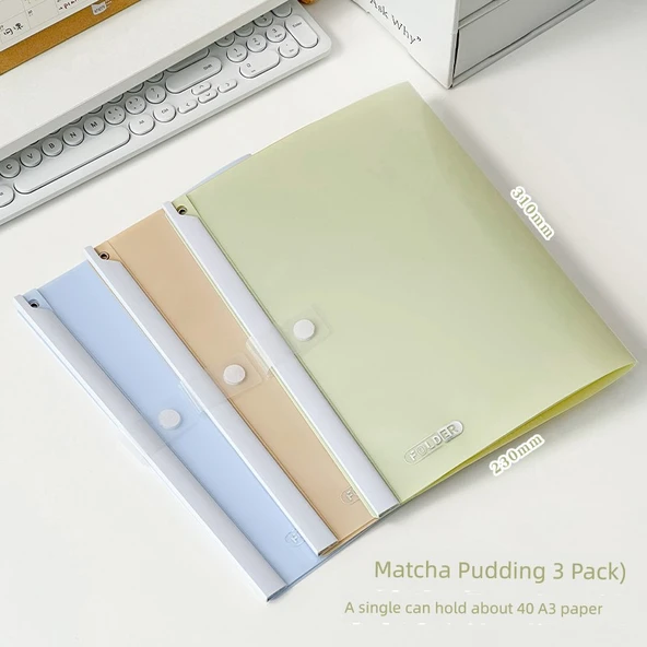 A3 Test Kağıdı Klipsli Dosya - Matcha Puding - 3'lü Paket