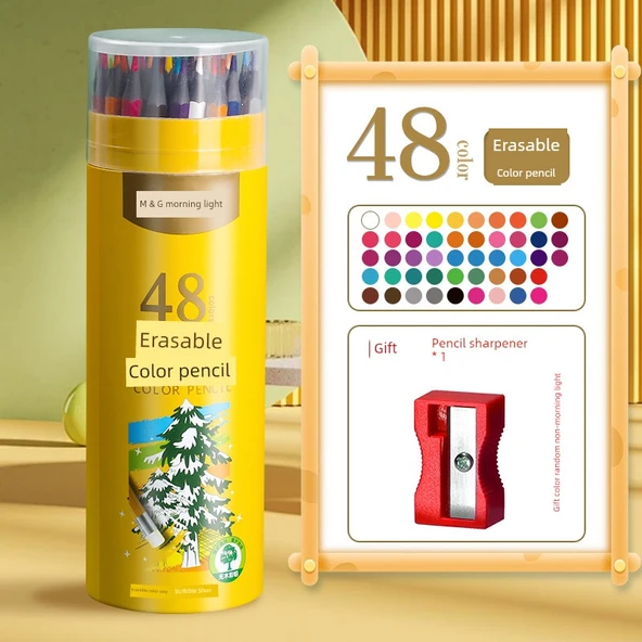 Silinebilir 48 Renk Kurşun Kalem Seti - Kalemtraşlı