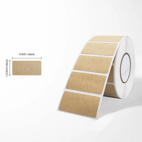 800 Etiket Rulo Doğal Kahverengi Ambalaj Kağıdı Yuvarlak Yapışkan Etiket - 1.5x3cm