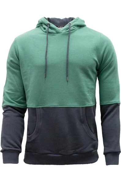 SWEAT HOODY PAMUK WOOD M ERKEK ÇAĞLA YEŞİLİ-ANTRASİT