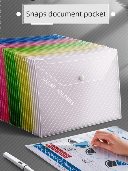Kalın Plastik Düğmeli Dosya Çantası - Dokuma 50 Paket - 2