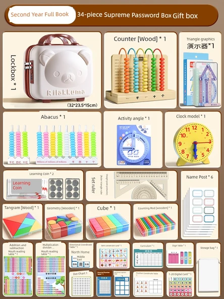 Birinci Sınıf Matematik Öğretim Araçları Seti - Supreme Şifre Kutusu Kahverengi Ayı 2. Sınıf 34 Parça Set
