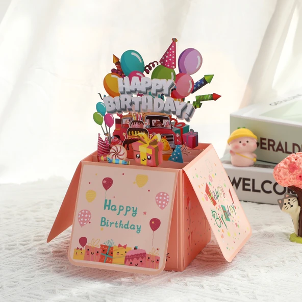 3D Pop Up Doğum Günü Kartı - Çiçekli Üç Boyutlu Kutusu - 5
