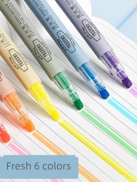 Fluoresan Kalem - Sarı 2 Mavi 2 Pudra 2, 6'lı Set - Resim 3