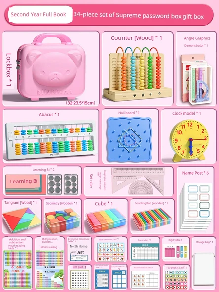 Birinci Sınıf Matematik Öğretim Araçları Seti - Supreme Şifre Kutusu Pembe Ayı 2. Sınıf 34 Parça Set