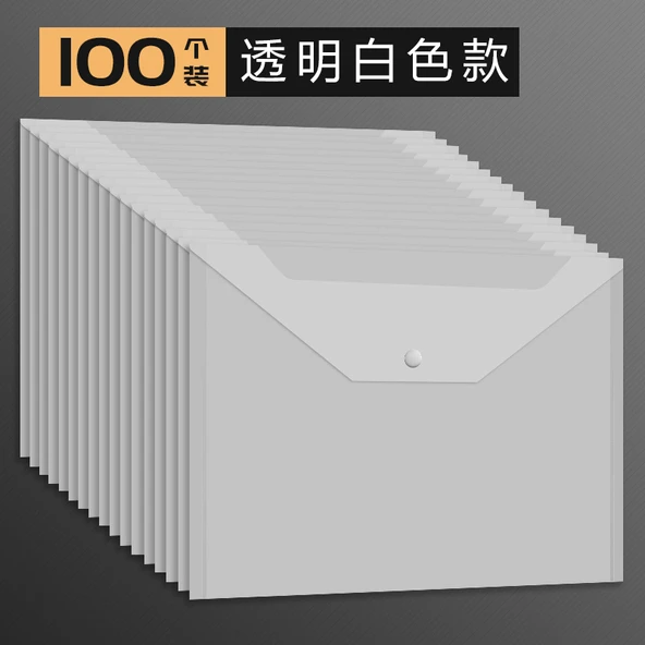 Kalın Plastik Düğmeli Dosya Çantası - Şeffaf 100 Paket