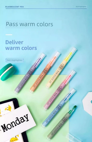 Fluoresan Kalem - Sarı 2 Mavi 2 Pudra 2, 6'lı Set - Resim 6