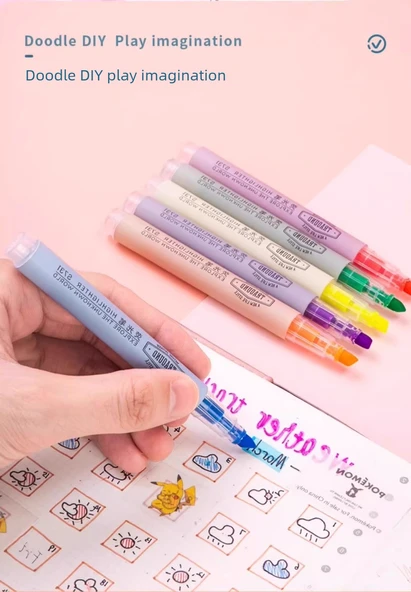 Fluoresan Kalem - Sarı 2 Mavi 2 Pudra 2, 6'lı Set - Resim 12