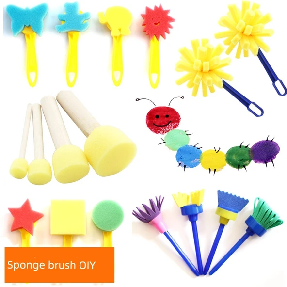 DIY Graffiti Sünger Anaokulu Boyama Rulosu Fırça - 6 Parça Geometrik Şekil Sünger Fırça - 5