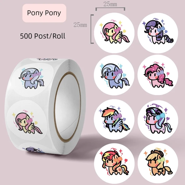 My Little Pony Rulo Çıkartmalar - Q Versiyon Pony Polly - 1000 Çıkartma/2 Rulo - 2.5cm